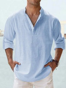 John | Luchtig Linnen Shirt met Henley-Kraag