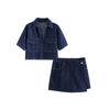 Dames-Denim-Set – Korte Mouwen Jeansjack & Asymmetrische Minirok