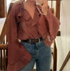 Transparante Volantblouse in Bruin – Feminin, Elegant & Uitgesproken