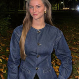 Dames-Denim-Set – Elegante Taillierte Jeansjack & High-Waist Wide-Leg Broek
