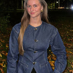 Dames-Denim-Set – Elegante Taillierte Jeansjack & High-Waist Wide-Leg Broek
