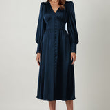 Myrthe-Mae™  Elegante Satijnen Midi-Jurk