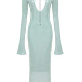 Maya | Spitze Front Lange Mouwen Mintgroene Glitters Jurk Dames