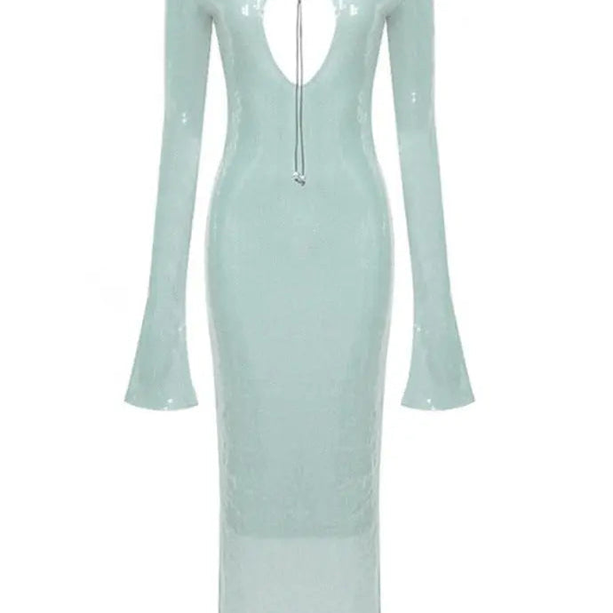 Maya | Spitze Front Lange Mouwen Mintgroene Glitters Jurk Dames