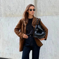 Bruine Suède Blazer | Tijdloze Elegantie | Luxe Textuur