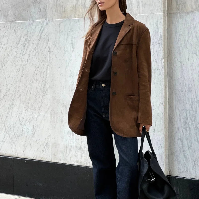 Bruine Suède Blazer | Tijdloze Elegantie | Luxe Textuur
