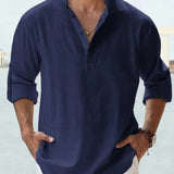 John | Luchtig Linnen Shirt met Henley-Kraag