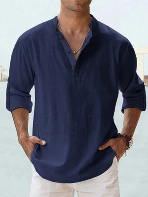 John | Luchtig Linnen Shirt met Henley-Kraag