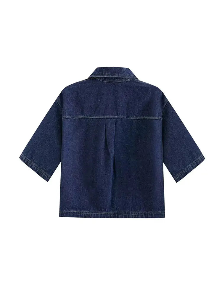 Dames-Denim-Set – Korte Mouwen Jeansjack & Asymmetrische Minirok
