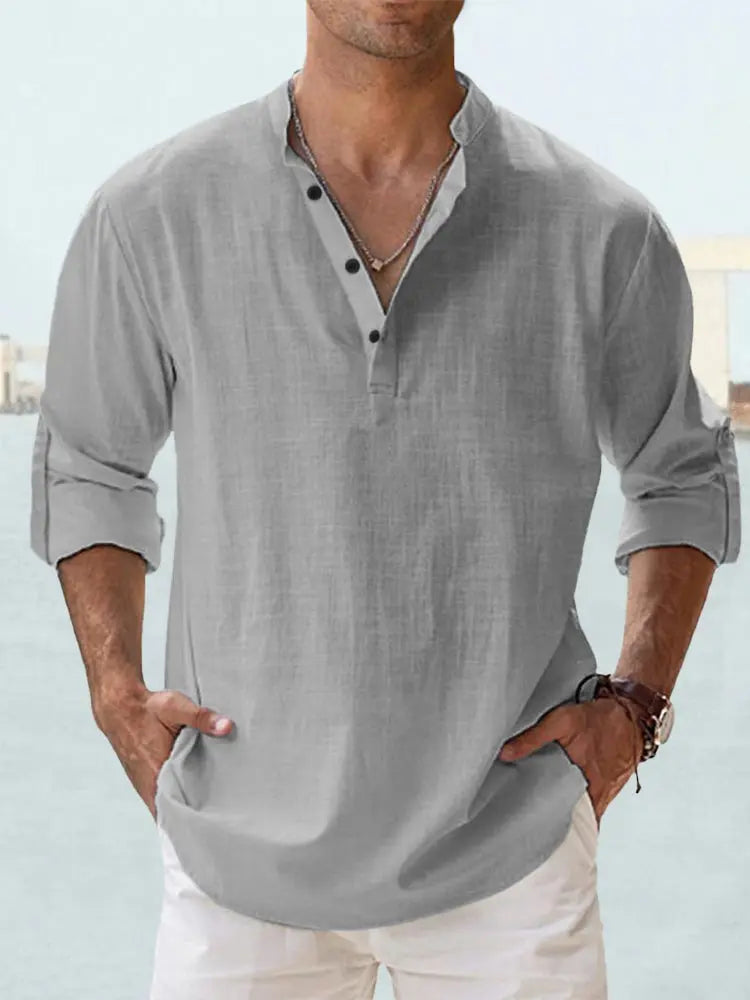 John | Luchtig Linnen Shirt met Henley-Kraag