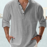 John | Luchtig Linnen Shirt met Henley-Kraag