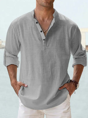 John | Luchtig Linnen Shirt met Henley-Kraag