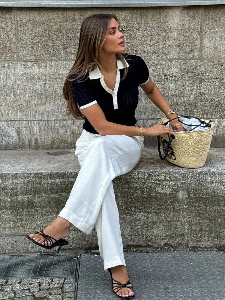 Laura | Stijlvol Strik Poloshirt met Kraag in Slim Fit