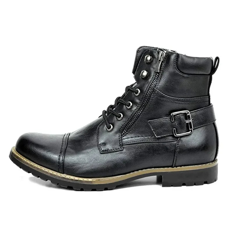 Gijs™ Robuuste Leren Herenboots met Gesp en Vetersluiting