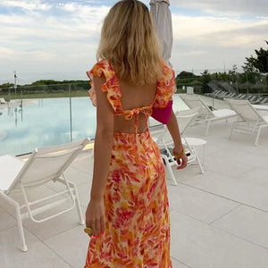 Maxi-jurk met ruches en bloemenpatroon – stijlvolle zomerlook met een vrouwelijke touch