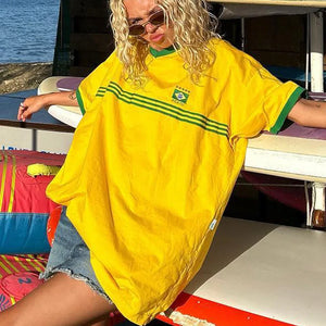 Oversized Dames T-Shirt in Retro Football-stijl met sportieve details