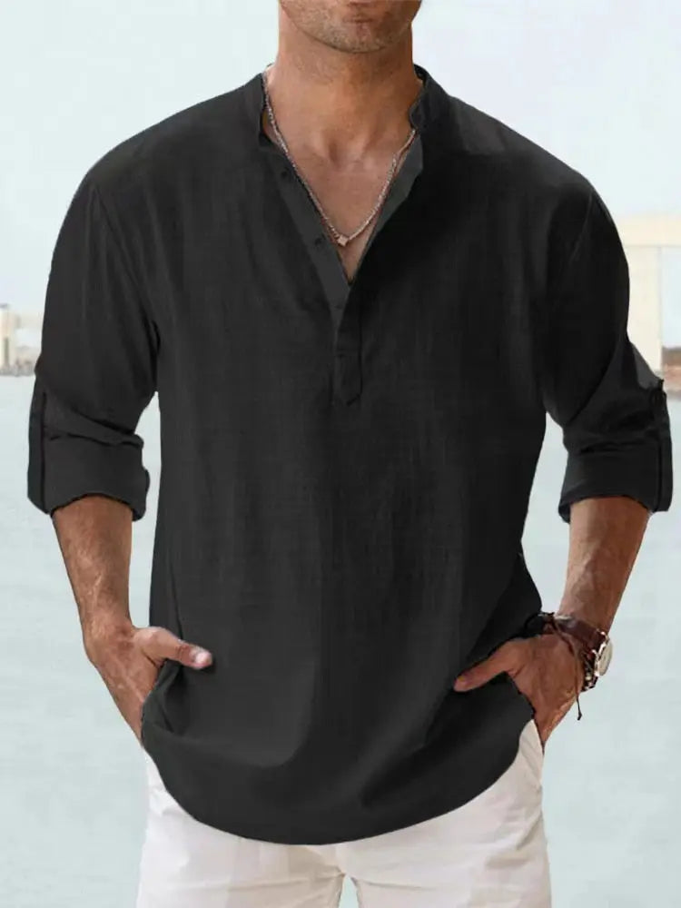 John | Luchtig Linnen Shirt met Henley-Kraag