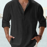 John | Luchtig Linnen Shirt met Henley-Kraag