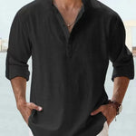 John | Luchtig Linnen Shirt met Henley-Kraag