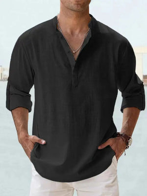 John | Luchtig Linnen Shirt met Henley-Kraag