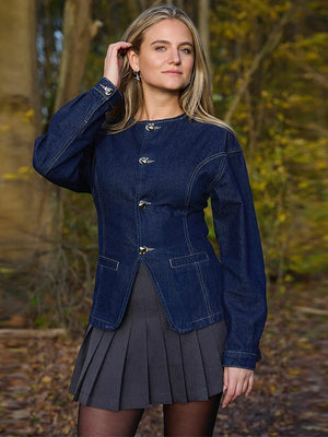 Dames-Denim-Set – Elegante Taillierte Jeansjack & High-Waist Wide-Leg Broek