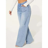 Wide leg jeans dames – high waist spijkerbroek met elastische taille & strik
