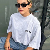 Oversized Dames T-Shirt in Grijs met Klein Logo-Print