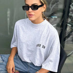 Oversized Dames T-Shirt in Grijs met Klein Logo-Print