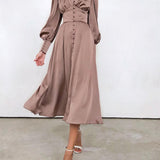 Myrthe-Mae™  Elegante Satijnen Midi-Jurk
