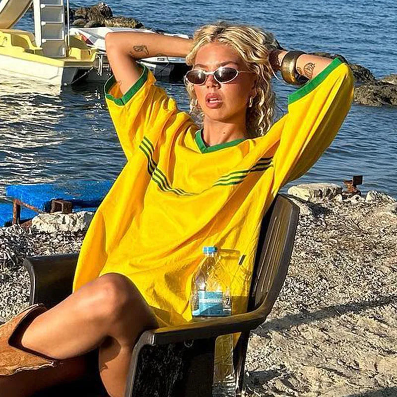 Oversized Dames T-Shirt in Retro Football-stijl met sportieve details