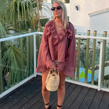Transparante Volantblouse in Bruin – Feminin, Elegant & Uitgesproken