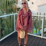 Transparante Volantblouse in Bruin – Feminin, Elegant & Uitgesproken