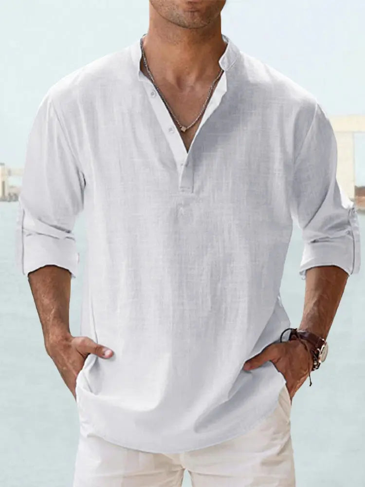 John | Luchtig Linnen Shirt met Henley-Kraag