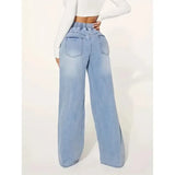 Wide leg jeans dames – high waist spijkerbroek met elastische taille & strik