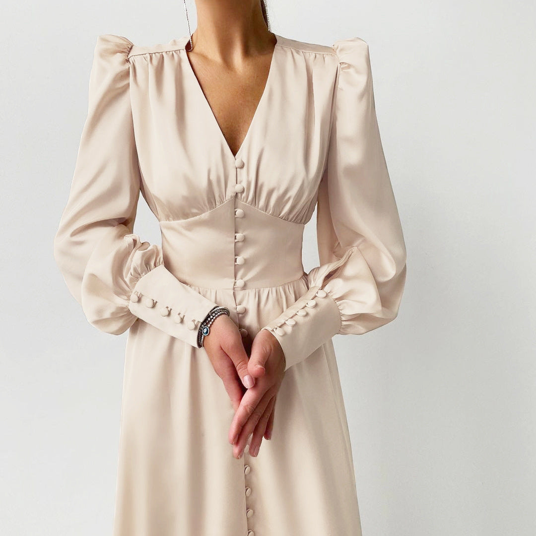 Myrthe-Mae™  Elegante Satijnen Midi-Jurk