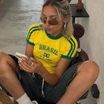 Cropped Dames T-Shirt met Brazilië-Print in Retro Sportstijl