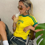 Cropped Dames T-Shirt met Brazilië-Print in Retro Sportstijl