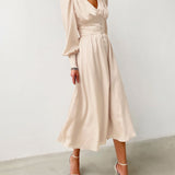 Myrthe-Mae™  Elegante Satijnen Midi-Jurk