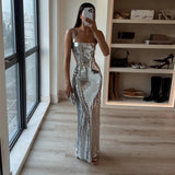 Emilia| Glinsterende Maxi-jurk met Spaghettibandjes