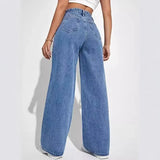 High waist wide leg jeans dames – minimalistische straight fit spijkerbroek
