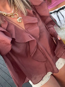 Transparante Volantblouse in Bruin – Feminin, Elegant & Uitgesproken