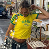 Cropped Dames T-Shirt met Brazilië-Print in Retro Sportstijl