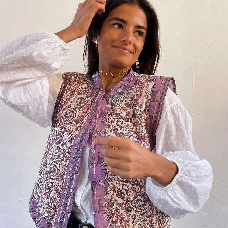 Gewatteerd Gilet met Bloemenprint | Boho Stijl | Lichtgewicht en Comfortabel