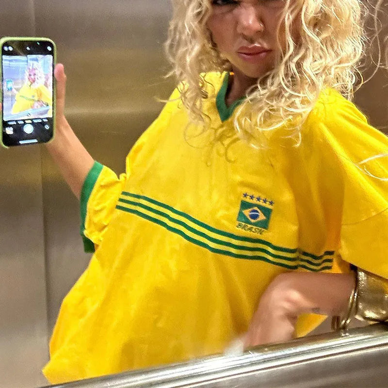 Oversized Dames T-Shirt in Retro Football-stijl met sportieve details