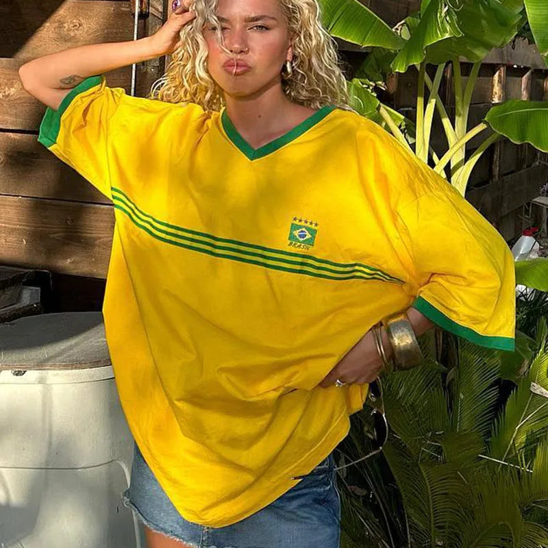 Oversized Dames T-Shirt in Retro Football-stijl met sportieve details
