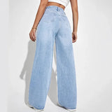 High waist wide leg jeans dames – minimalistische straight fit spijkerbroek