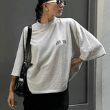 Oversized Dames T-Shirt in Grijs met Klein Logo-Print