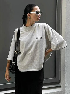 Oversized Dames T-Shirt in Grijs met Klein Logo-Print