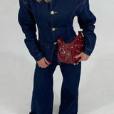 Dames-Denim-Set – Elegante Taillierte Jeansjack & High-Waist Wide-Leg Broek
