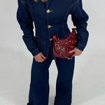 Dames-Denim-Set – Elegante Taillierte Jeansjack & High-Waist Wide-Leg Broek